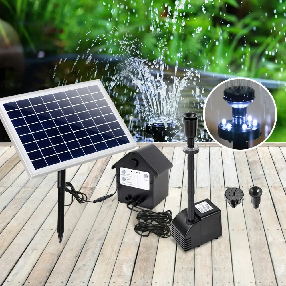 Gardeon Solar Pond Pump Submersible Water Fountain with Battery Kit LED Lights 6.6FT