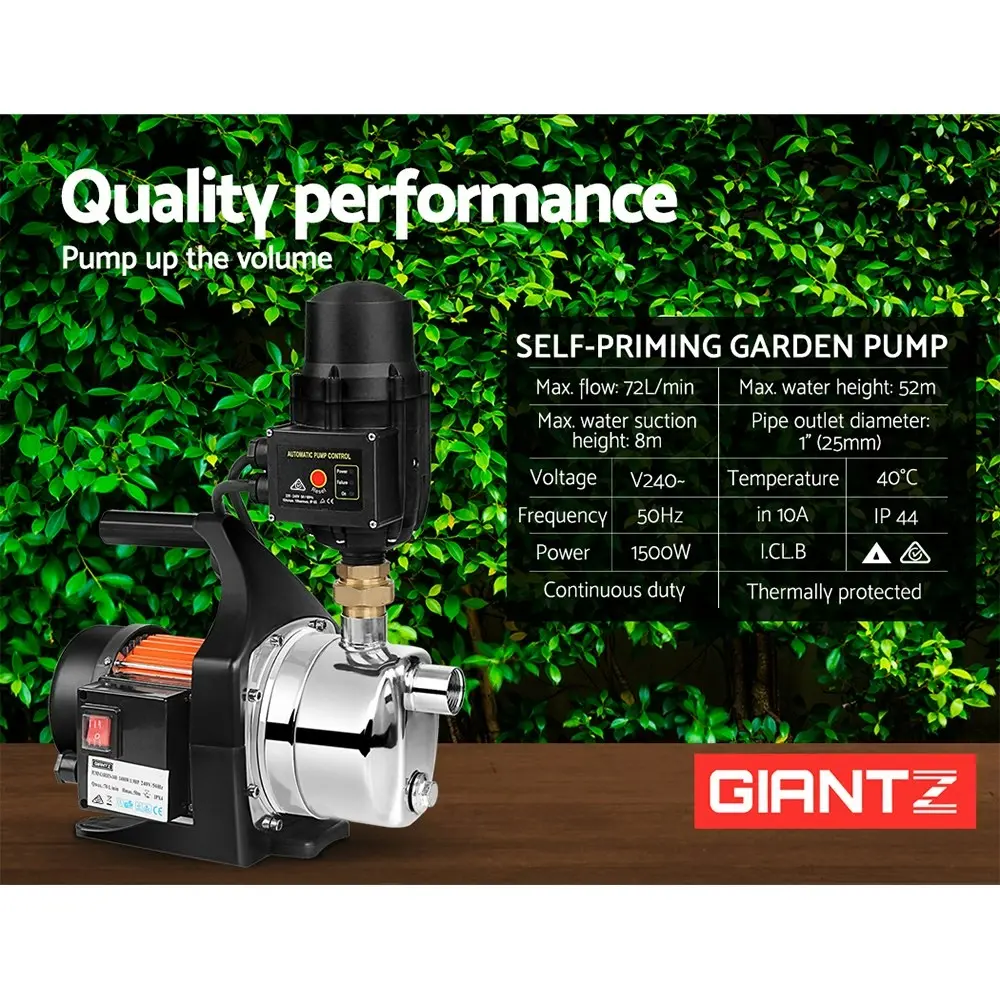 Giantz Garden Water Pump High Pressure 1500W Tank Rain Farm Irrigation House Black