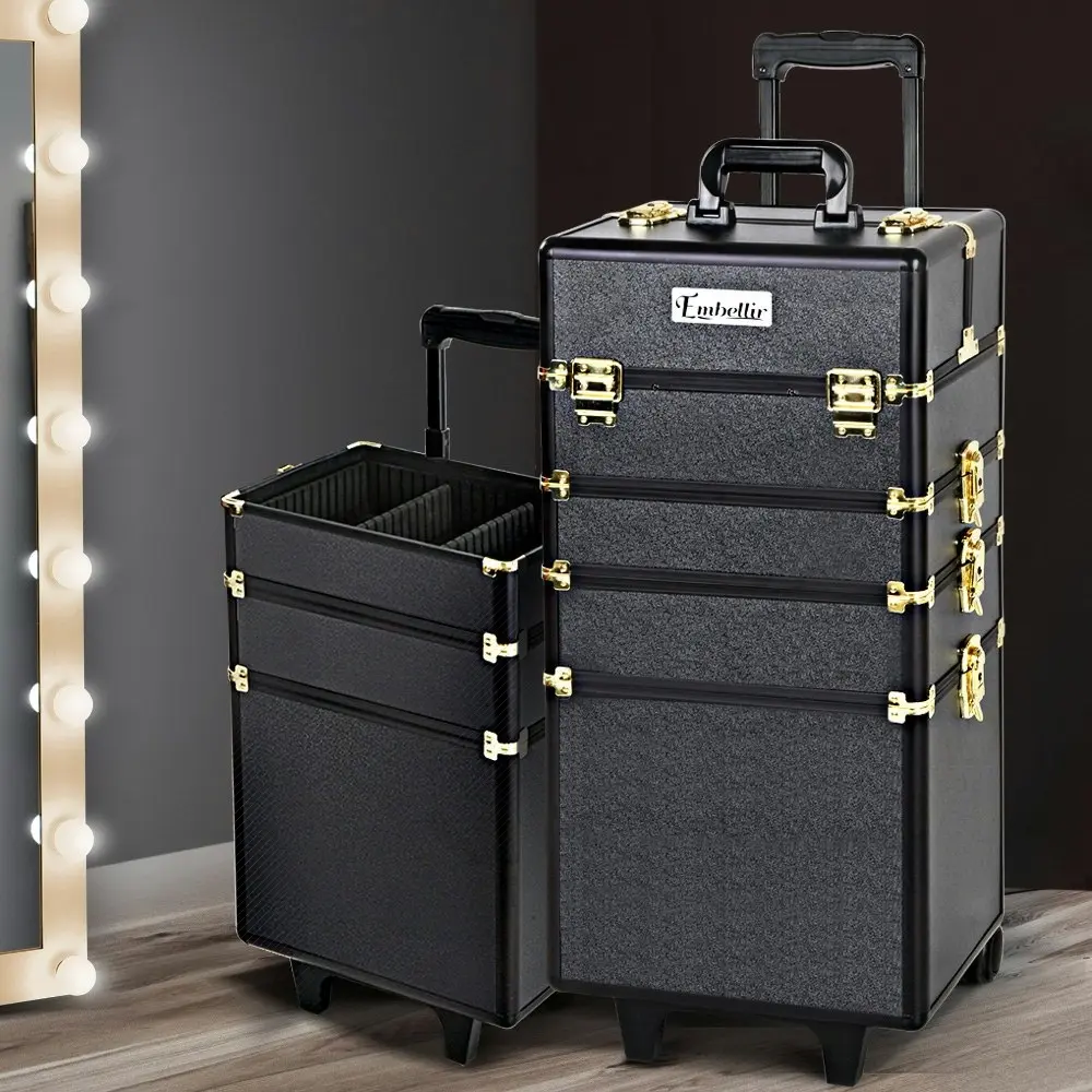 Embellir Makeup Case Beauty Trolley Cosmetic Organiser Box Travel Wheels Gold