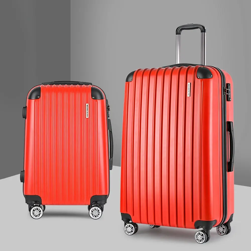 Wanderlite 2pc Luggage Trolley Travel Set Suitcase Carry On TSA Hard Case Lightweight Red