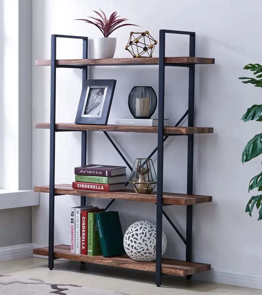 IHOMDEC 4 Tier Industrial Bookshelf Retro Brown