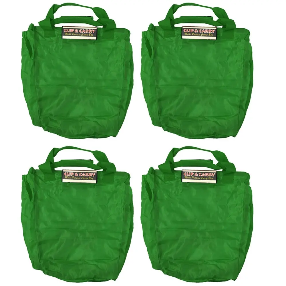 4PK Multi Purpose Clip + Carry Bag for Shopping Trolley Waterproof Compact Green