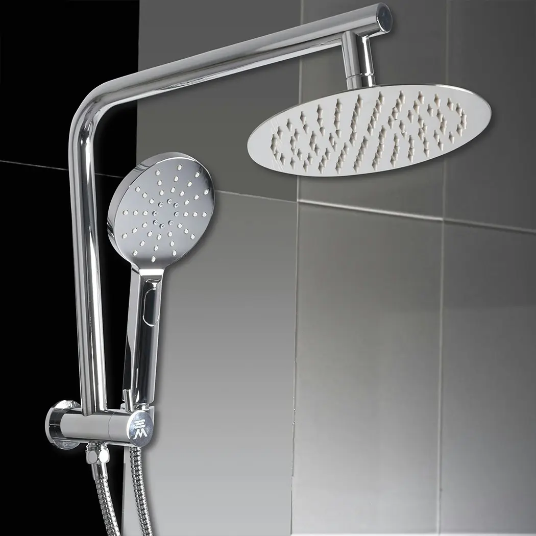 Traderight Group  High Pressure Shower Head Set Rain Round Brass Taps Mixer Handheld WELS Silver