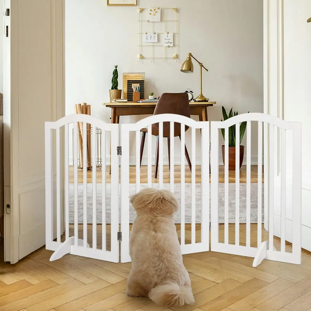 Pawz Wooden Pet Gate Dog Fence Safety Stair Barrier Security Door 3 Panels White