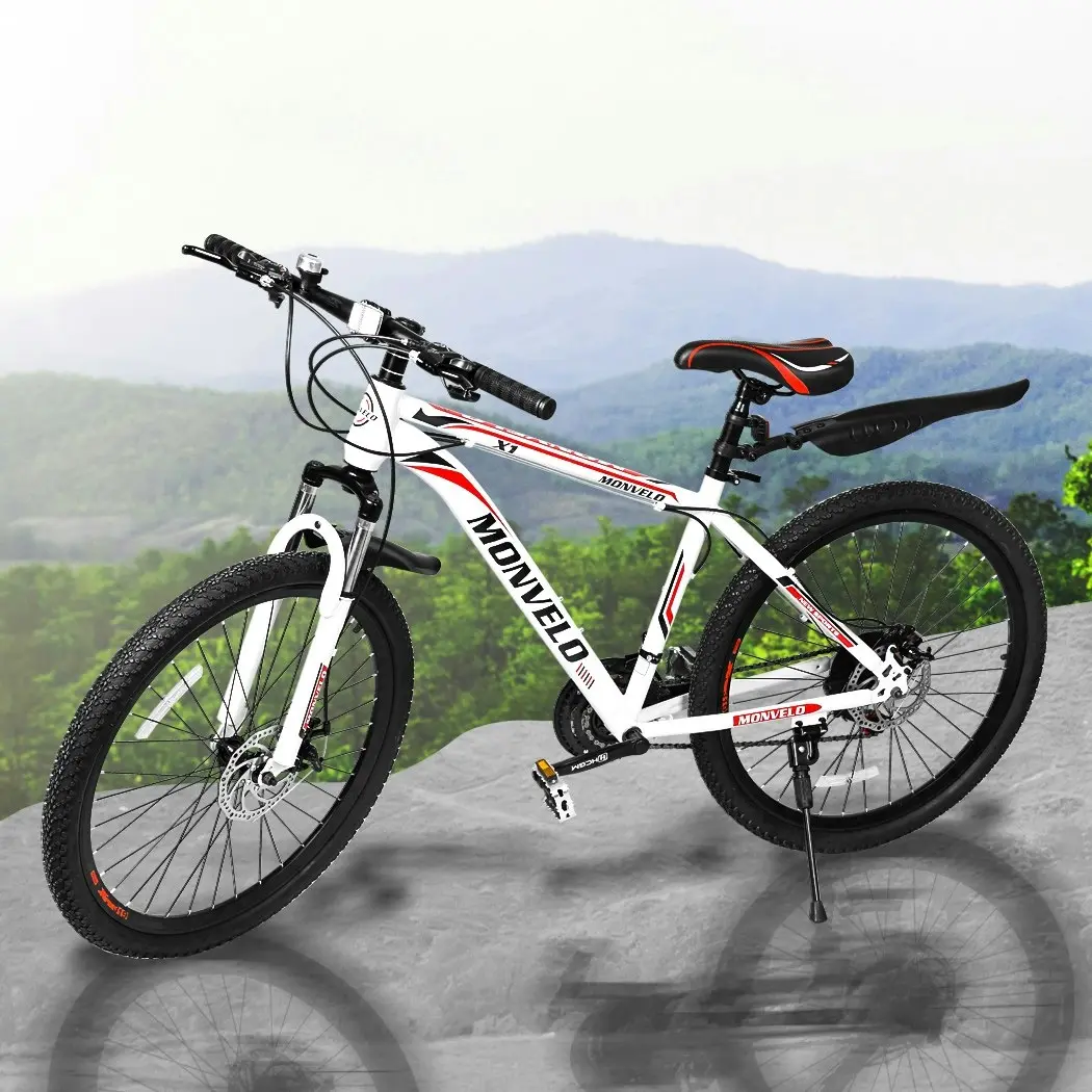 Monvelo 29'' Mountain Bicycle White Racing Bike 21 Speed Dual Disc Brake Steel