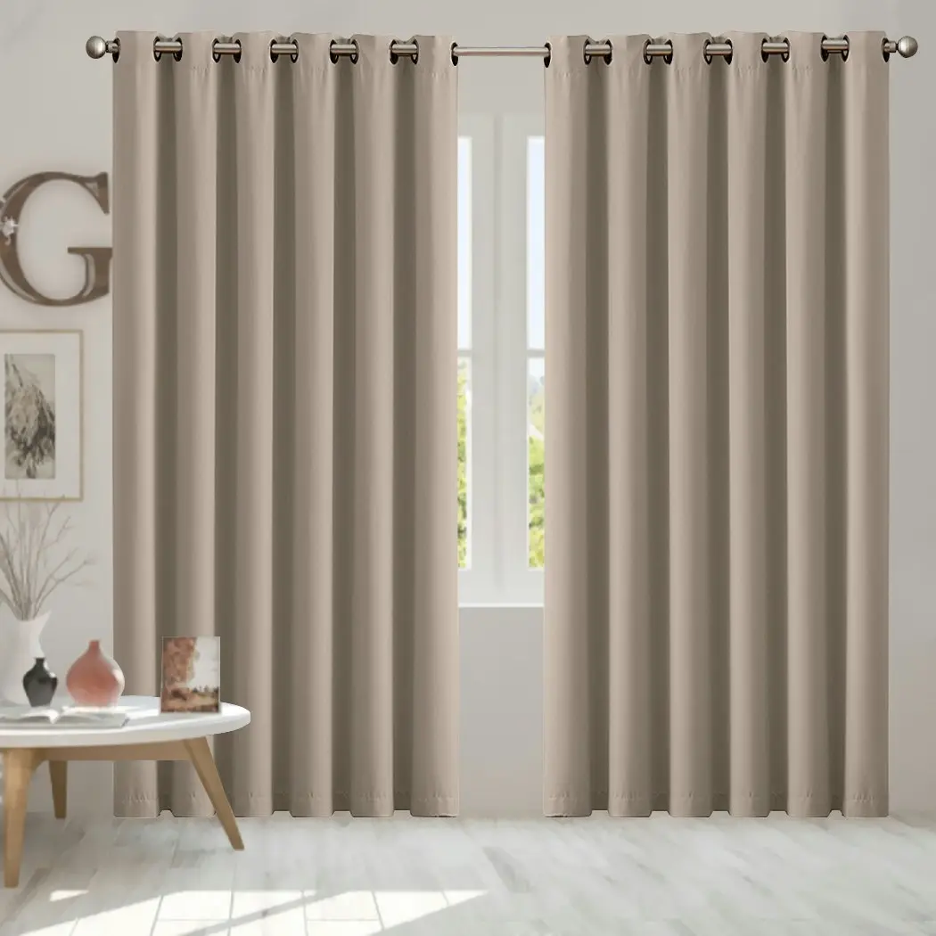 Traderight Group  2x Blockout Curtains Panels 3 Layers Eyelet Room Darkening 240x230cm Beige