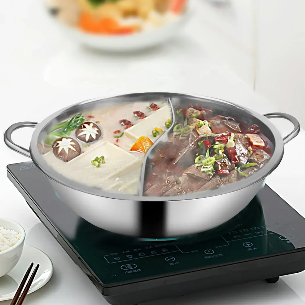 Toque 34cm Stainless Steel Twin Mandarin Duck Hot Pot Induction Cooker No Lid