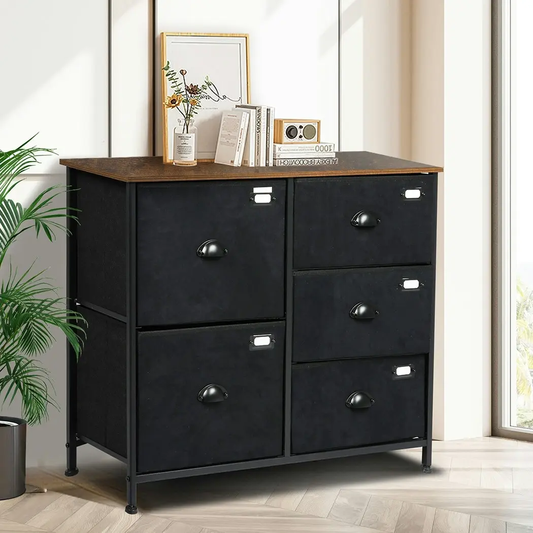 Levede Chest of 5 Drawers Storage Cabinet Dresser Lowboy Organizer Suede Drawer