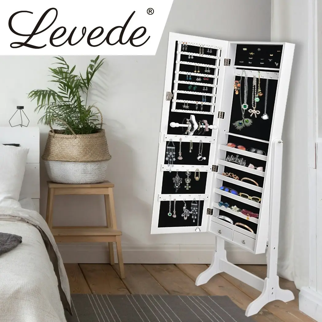 Levede Mirror Jewellery Cabinet Makeup Storage Jewelry Organiser Box Standing