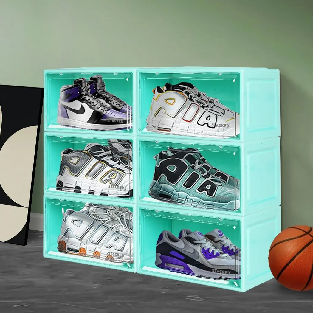 Stacked 6x Sneaker Display Case Shoe Storage Box Clear Plastic Boxes Stackable