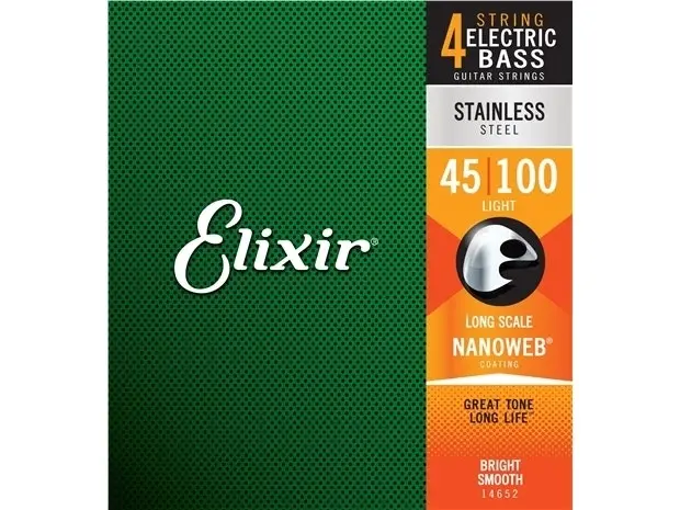 Elixir #14652 Bass Guitar Strings Nanoweb Coating Stainless Steel 45-100 Light