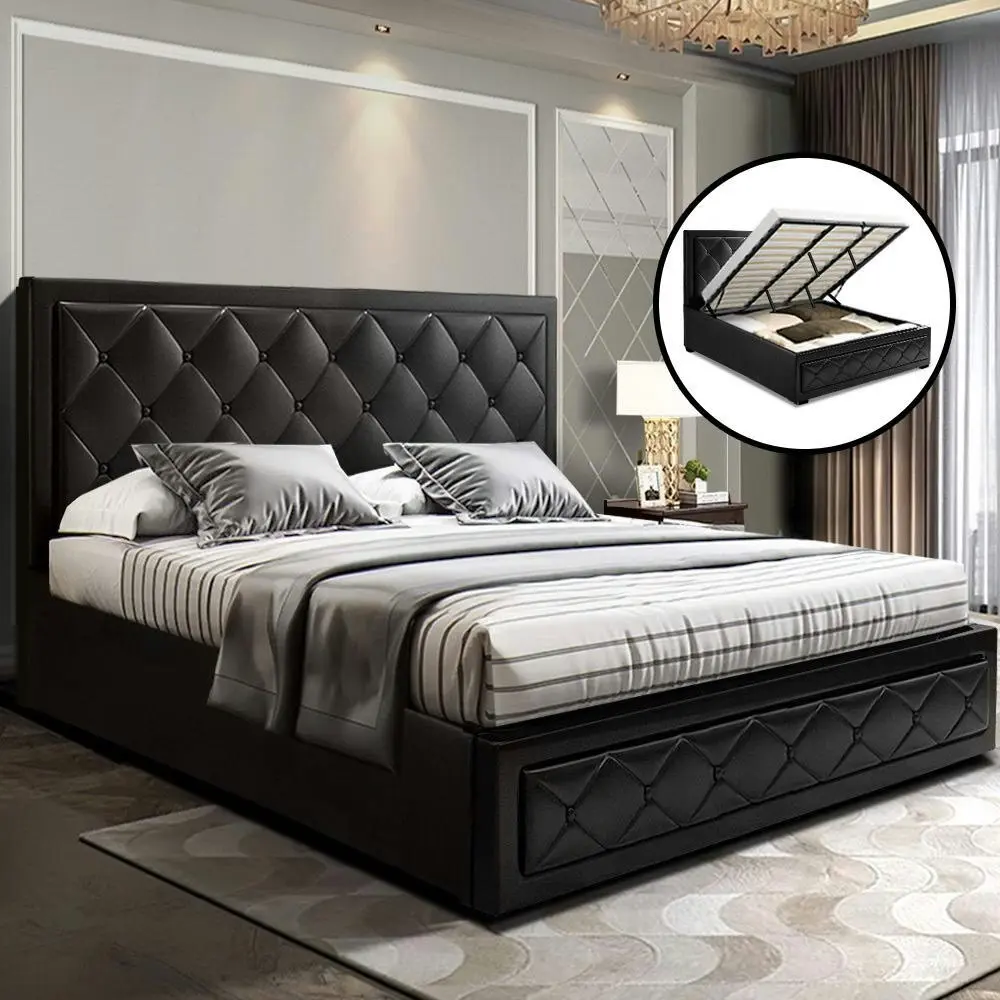 Artiss Bed Frame King Size Gas Lift Black TIYO