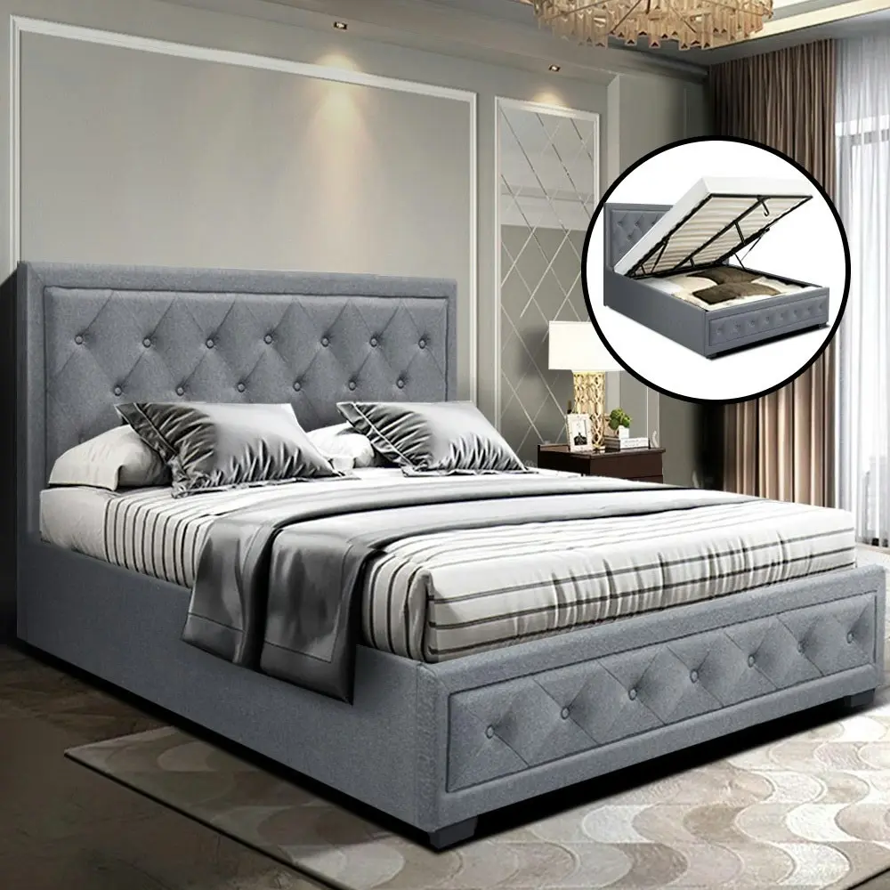 Artiss Bed Frame Double Size Gas Lift Grey TIYO