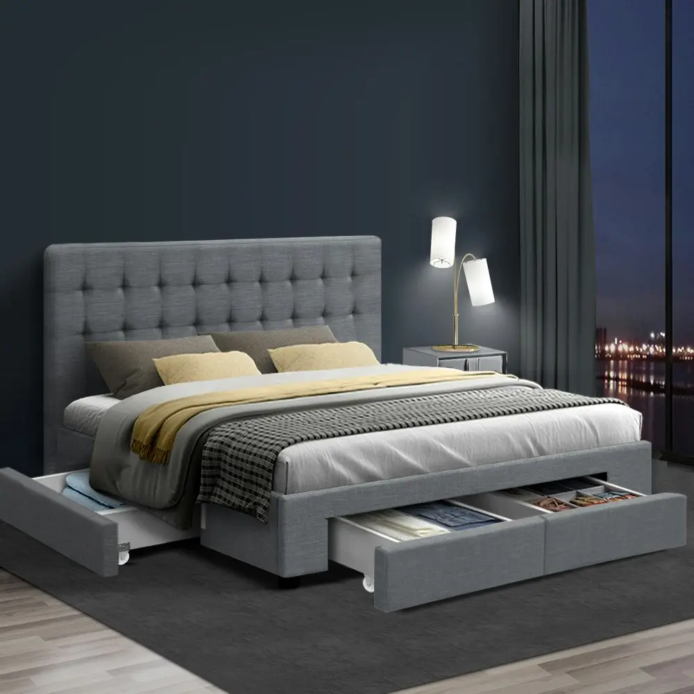 Artiss Bed Frame Queen Size with 4 Drawers Grey AVIO