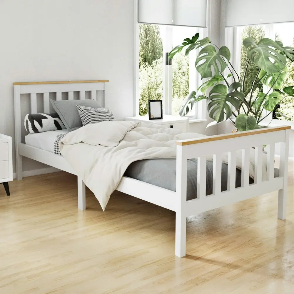 Artiss Bed Frame Single Size Wooden White PONY