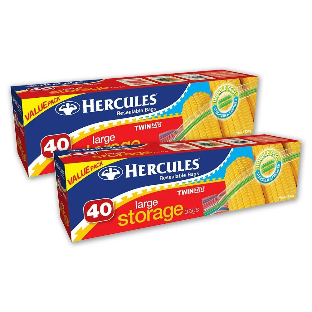 80pc Hercules Large Resealable 27x33cm Food Storage Bags Freezer/Microwave Safe