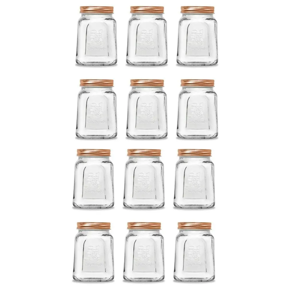 12PK Lemon & Lime Modena Glass Jar Square 475ml Rose Gold Lid Storage Container