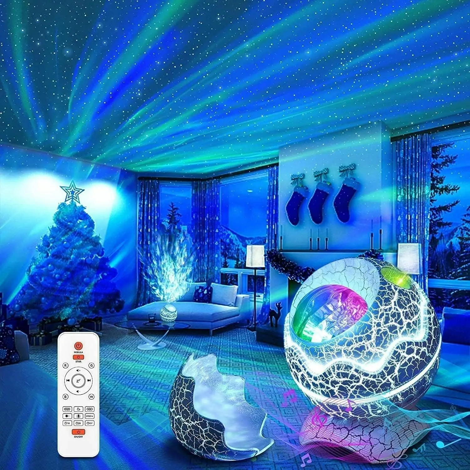 Glowly 4-in-1 Dino Egg Galaxy Projector Night Light with White Noise