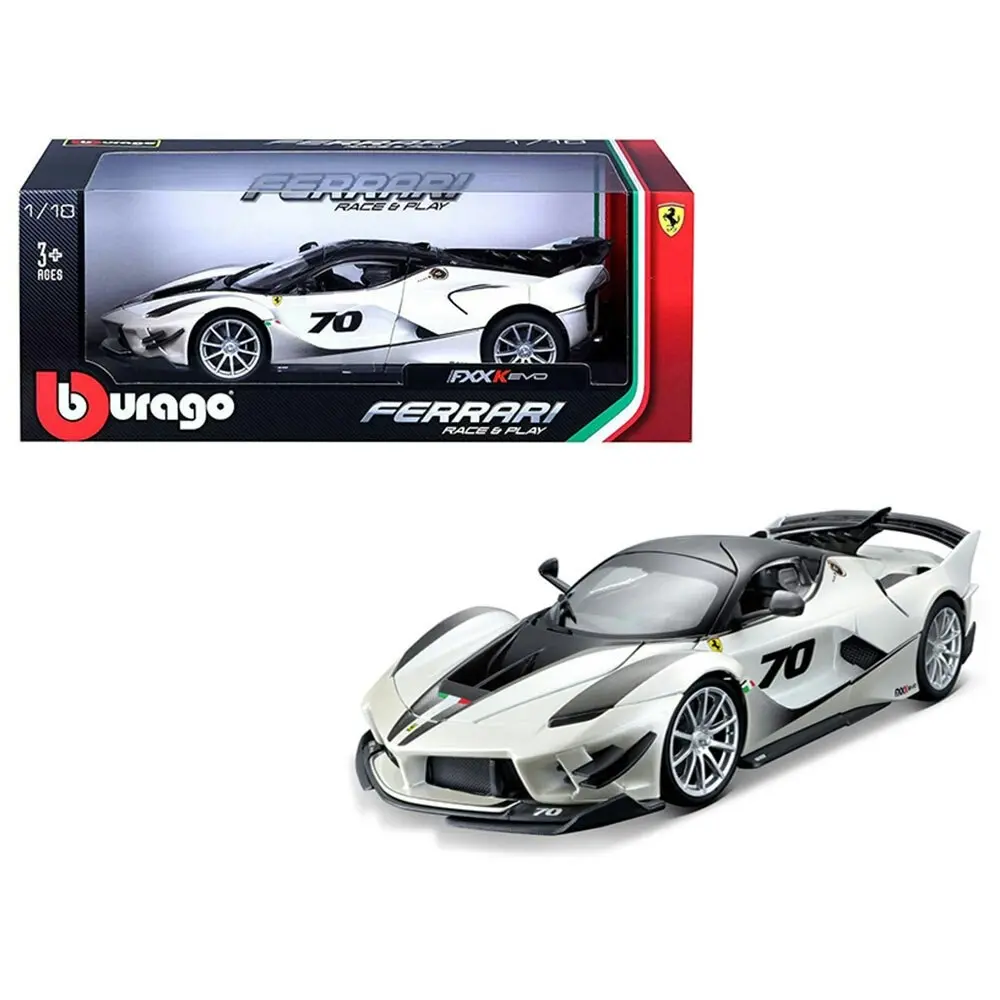 Bburago 1:18 Ferrari Race & Play FXX K EVO #70 Diecast Car Vehicle Toy 3y+ White