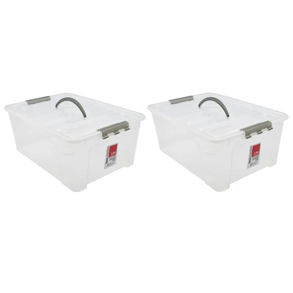 2PK Boxsweden 20L/45.5cm Carry Box w/ Handle Storage Home Organiser Transparent