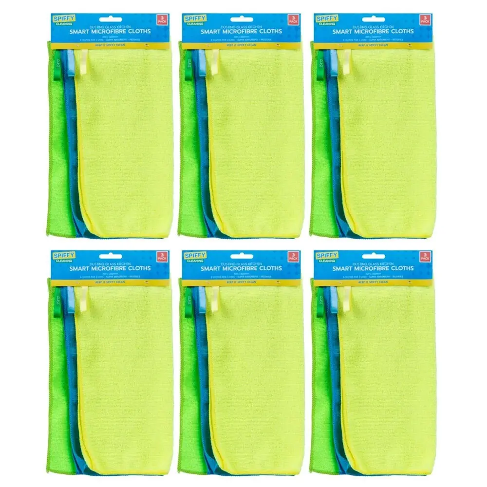 6x 3PK Spiffy 30cm Smart Microfibre Cleaning Super Absorbent Kitchen Cloths