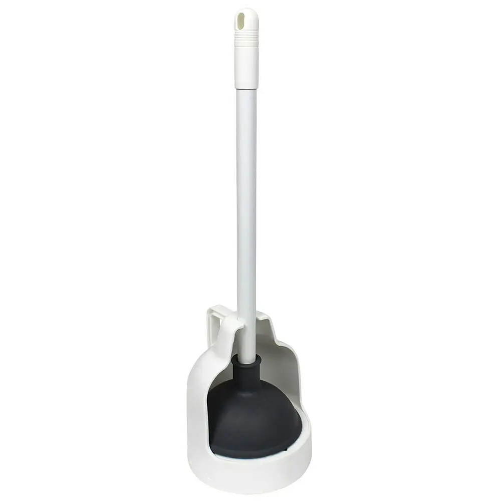 Sabco 55cm Toilet Plunger Suction/Caddy/Holder Set Bathroom Cleaner Stick White