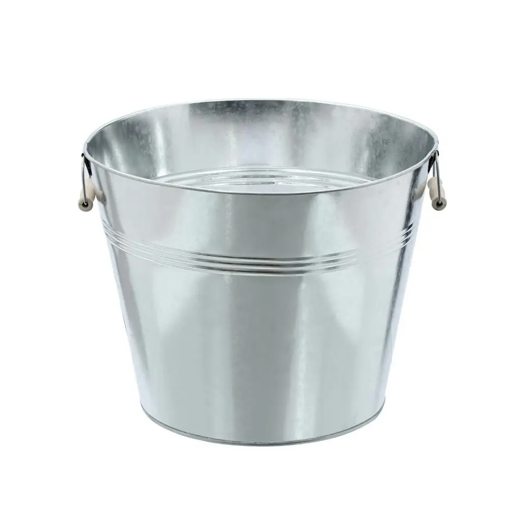 Boxsweden 45L Metal Ice Bucket 44cm Wood Handle Water Vessel Storage Galvanised