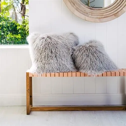 Mongolian Sheepskin Cushion - Light Grey