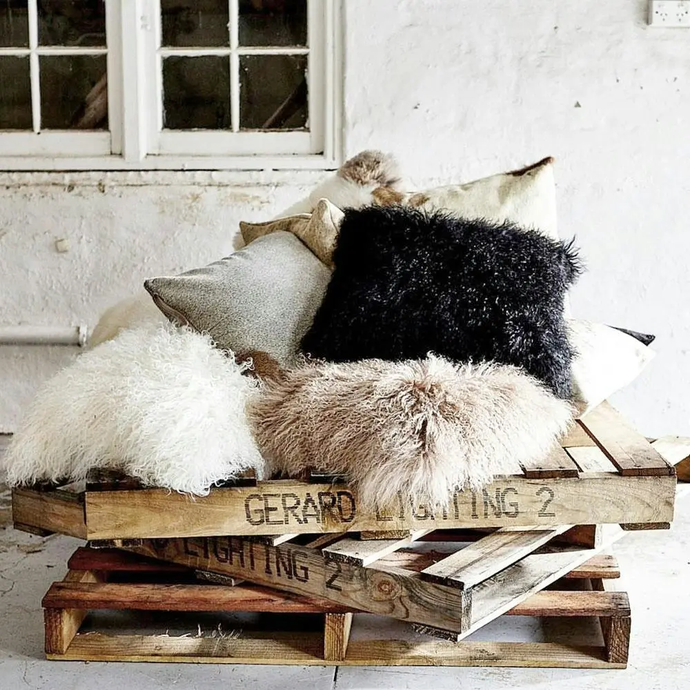 Mongolian Sheepskin Cushion - Black