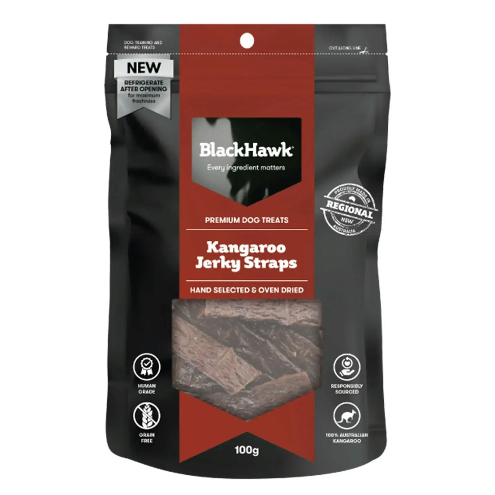 Black Hawk Kangaroo Jerky STRAPS Treats For Dogs 100 Gm