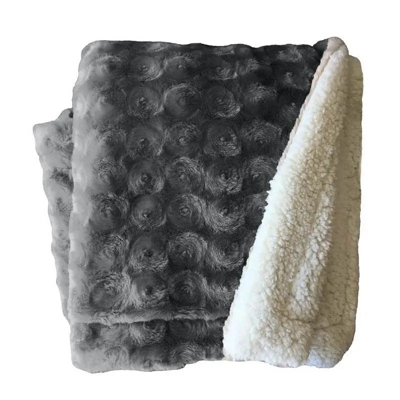 Home Fashion Plush Fleece Sherpa Backed Reversible Charcoal Throw