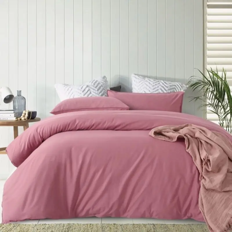 Vintage Design Smokey Rose Plain Stonewashed Quilt Cover Set