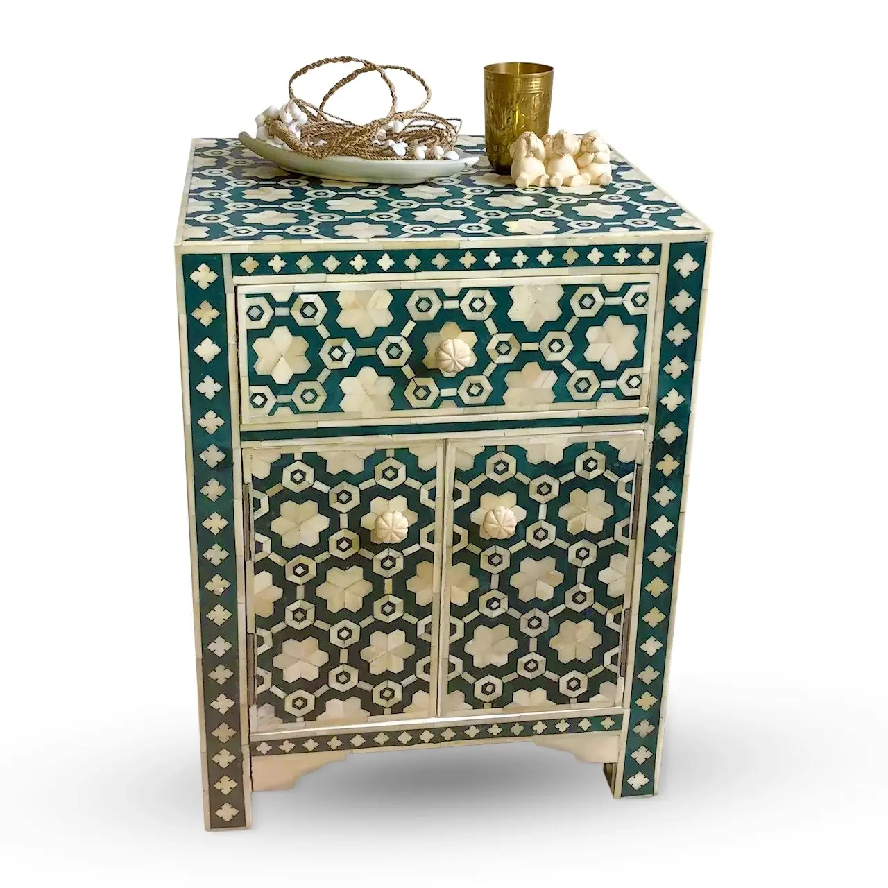 Zohi Interiors Bone Inlay Bedside Cabinet in Garland/Green