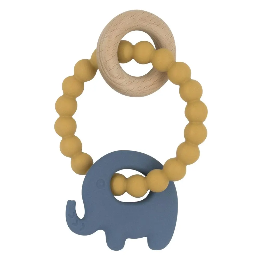 Playground Silicone Elephant Teether - Steel Blue