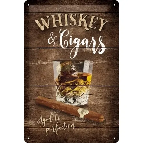 Nostalgic Art 20x30cm Medium Metal Wall Hanging Sign Whiskey & Cigars HomeDecor