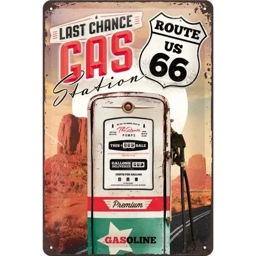 Nostalgic Art 20x30cm Medium Metal Wall Hanging Sign Route 66 Gas Station Decor