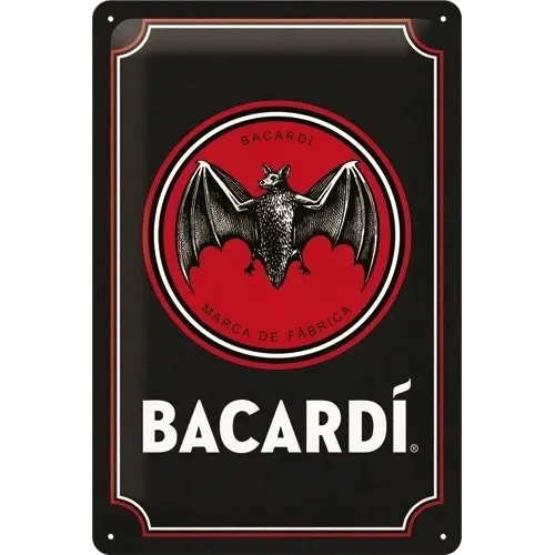 Nostalgic Art Bacardi Logo 20x30cm Medium Metal Sign Home/Bar Wall Decor Black