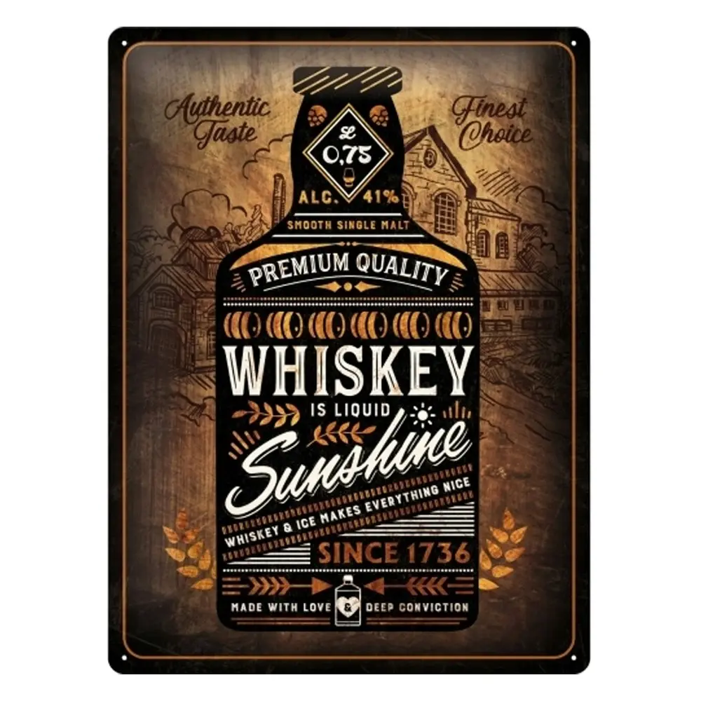 Nostalgic Art Whiskey Sunshine 30x40cm Large Metal Sign Home Wall Hanging Decor