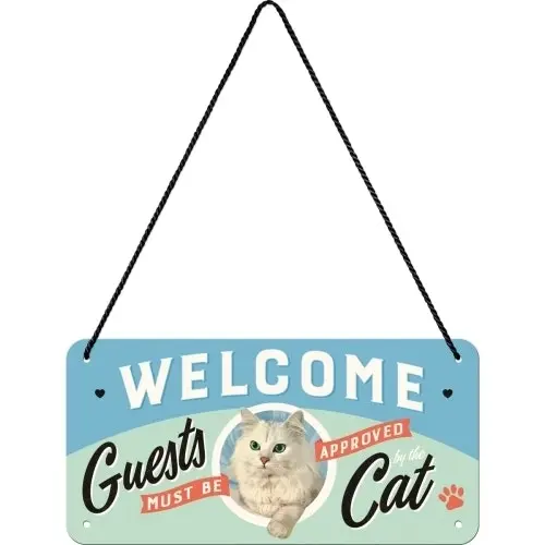 Nostalgic Art Metal 10x20cm Wall Hanging Sign Welcome Guests Cat Home/Cafe Decor