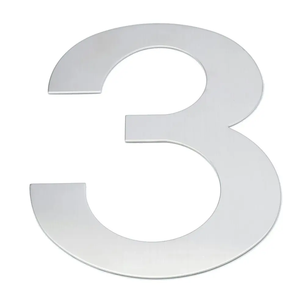 Number 3 300x215mm Sign Stainless Steel Wall/Door Mountable Home/Office/Business