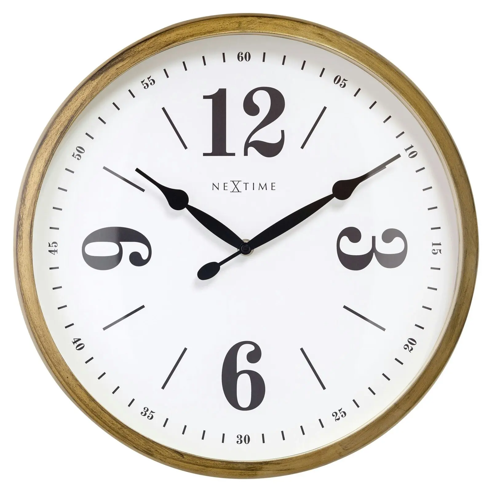 NeXtime 39cm Classic Silent Analogue Battery Operated Metal Wall Clock Gold