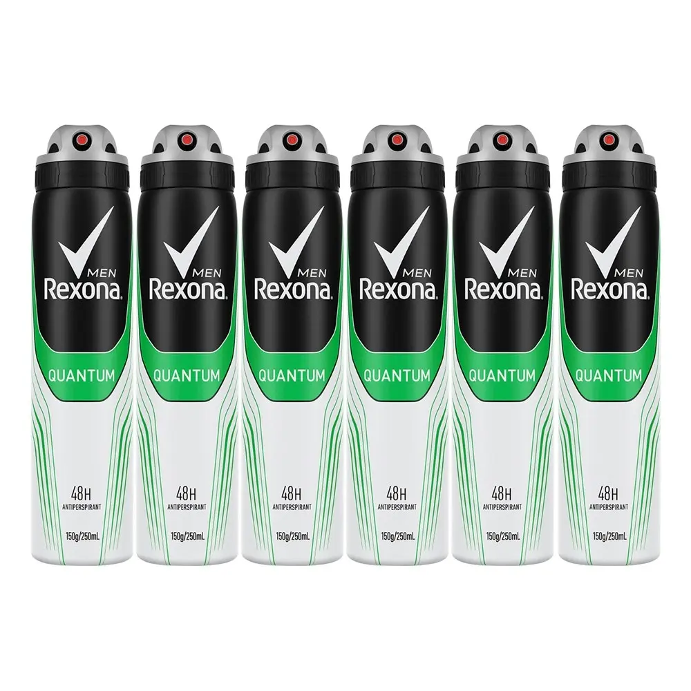 6x Rexona Anti-Perspirant 250ml Men Deodorant 48h Protection Body Spray Quantum