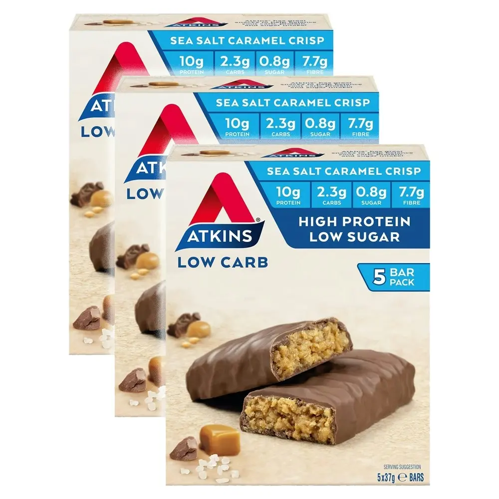 15pc Atkins 37g Sea Salt Caramel Crisp Low Carb High Protein Bars Milk Chocolate