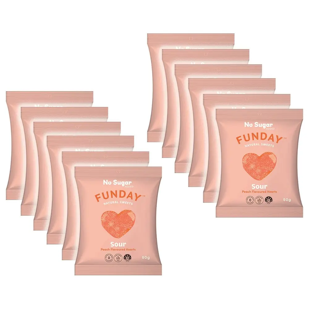 12pk Funday Sour Peach Juicy Flavoured Gummy Lolly/Candy Soft Chews Snack 600g