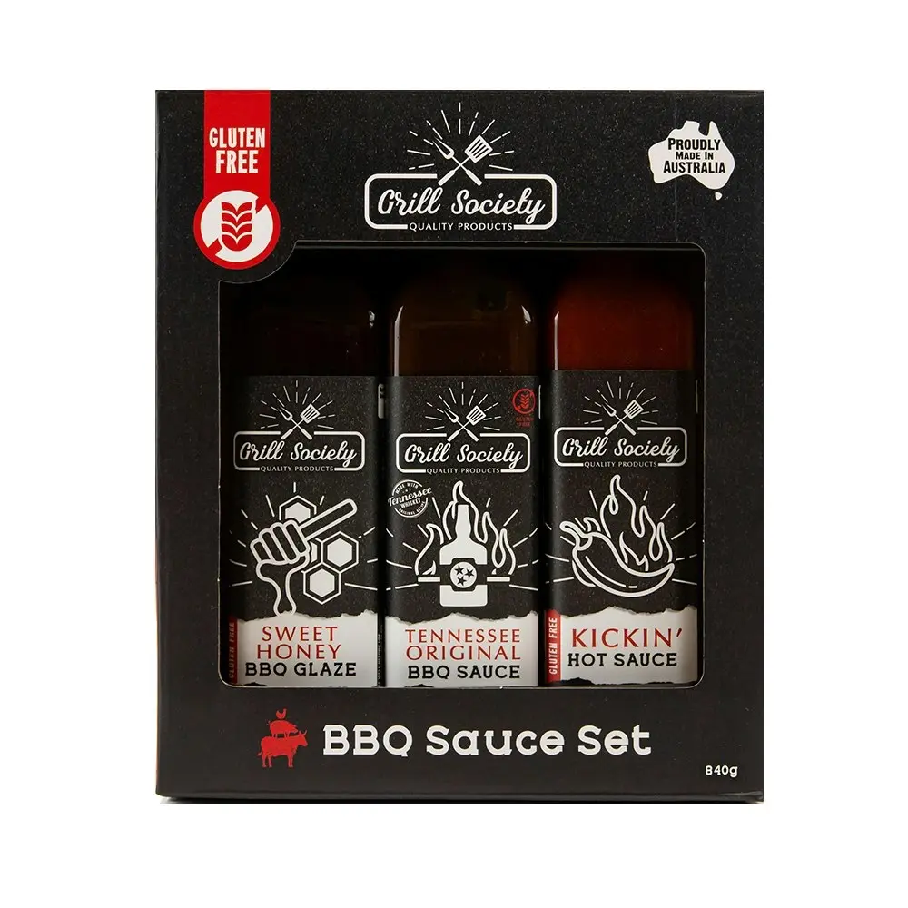 3pc Grill Society BBQ Sauce/Glaze Sweet Honey/Tennessee Original/Kickin Hot Set