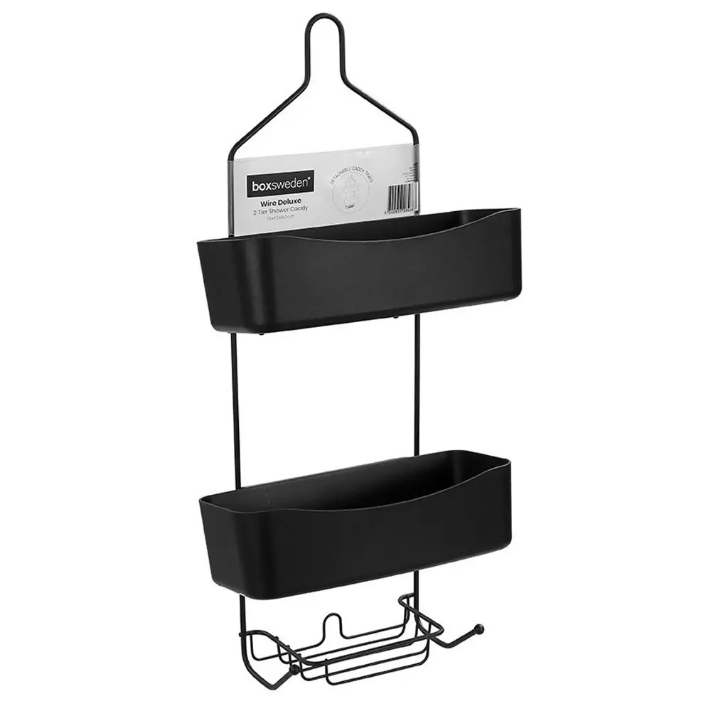 Boxsweden 60cm Wire Deluxe 2 Tier Shower Caddy w/ Detachable Holder/Tray Black