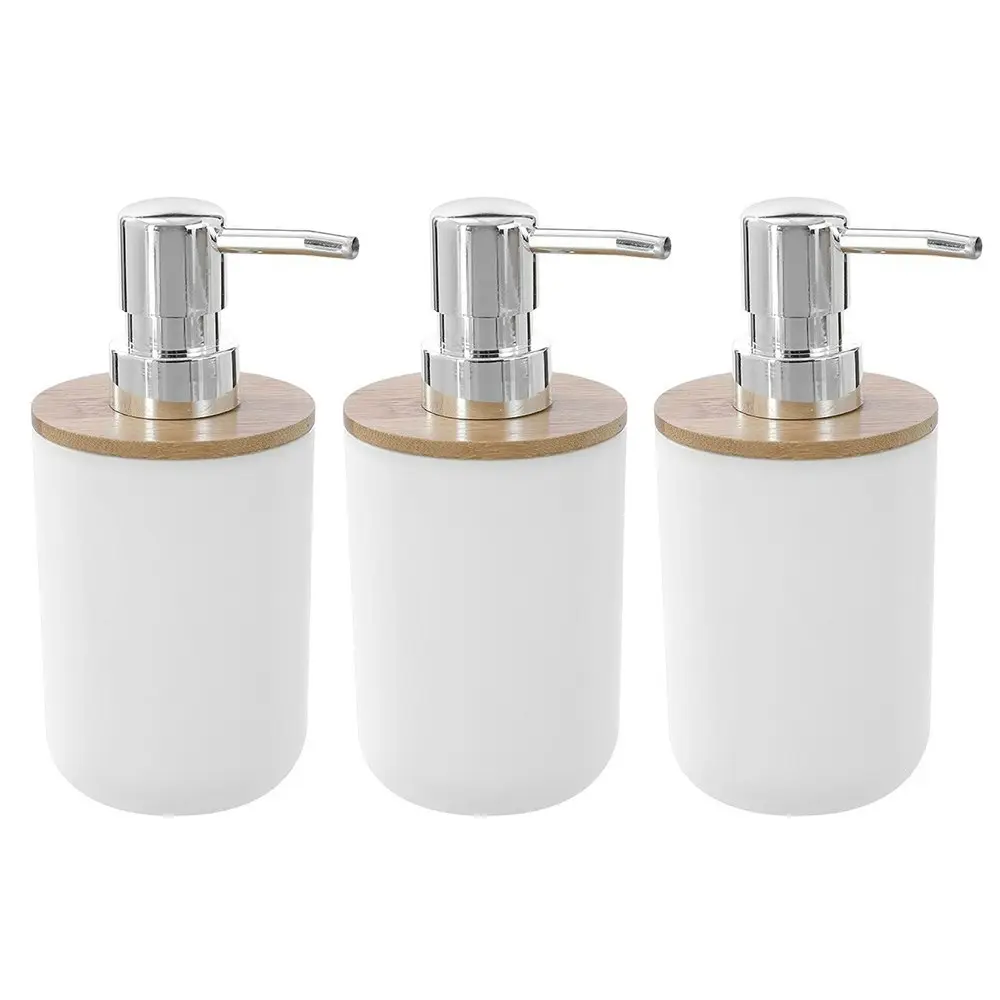 3x Boxsweden 330ml Bano Liquid Soap Dispenser Bamboo Top 7.5x16cm BPA Free WHT