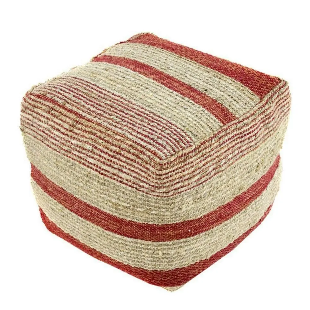 J. Elliot Henri Square Jute/Cotton Ottoman 45cm Lounge/Patio Foot Stool Brick