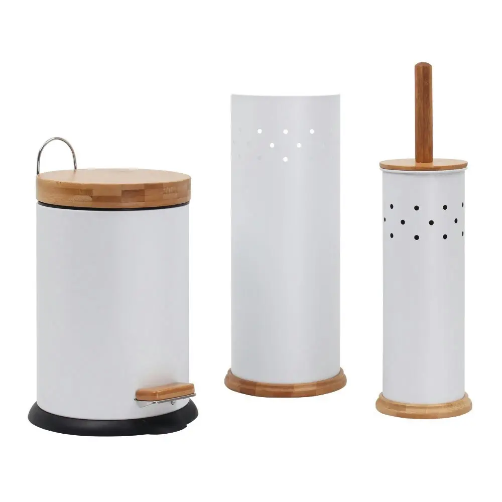 Eco Basics 3-in-1 Bathroom Toilet/Roll Holder Storage/3L Rubbish Bin Set White