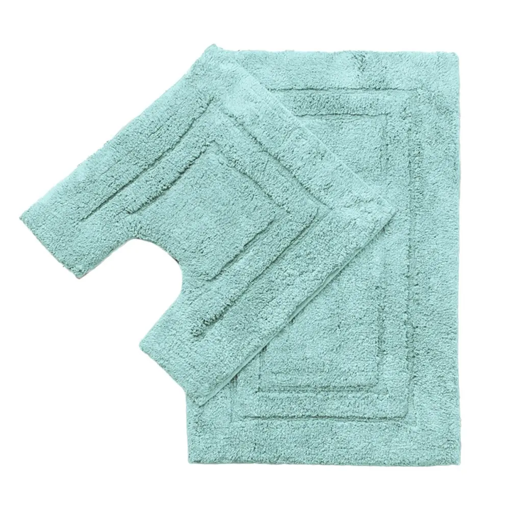 2pc Renee Taylor 2200GSM Soft Tufted Bath/Contoured Mat Carpet/Rug Set Aqua